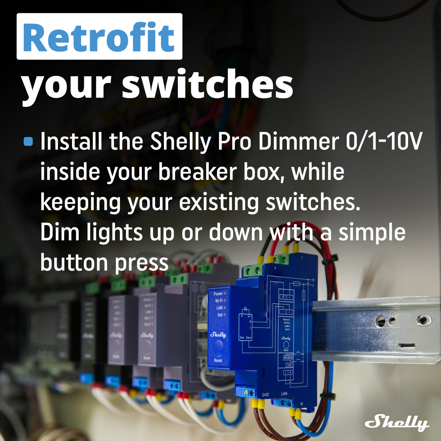 Regulador de intensidad Shelly Pro 0/1-10 V PM